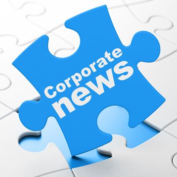 News concept: Corporate News on Blue puzzle pieces background, 3D rendering