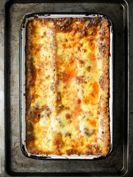 close up of rustic italian lasagna