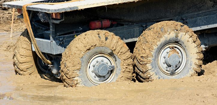 Off Road Truck Wheels in Mud.