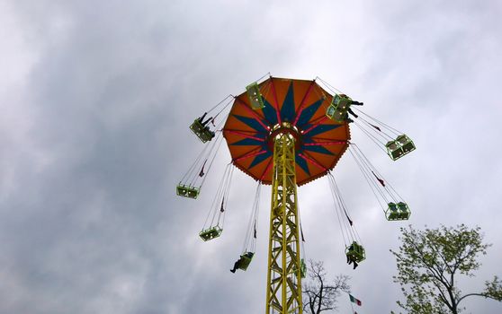 Looking Up on Swinging Chair Swing Ride. 