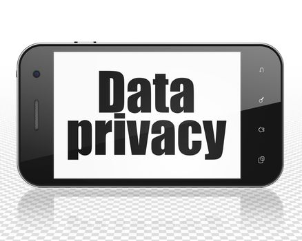 Protection concept: Smartphone with black text Data Privacy on display, 3D rendering