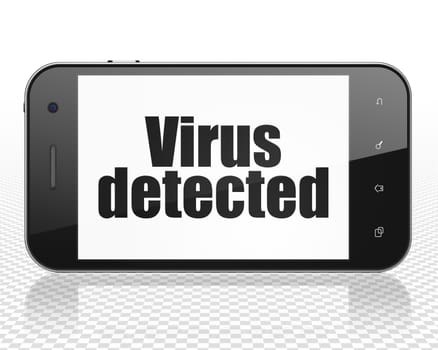 Security concept: Smartphone with black text Virus Detected on display, 3D rendering