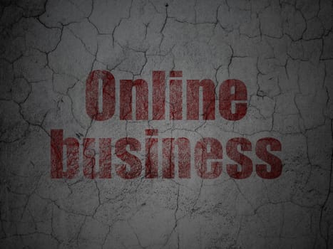 Finance concept: Red Online Business on grunge textured concrete wall background