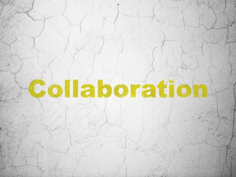 Finance concept: Yellow Collaboration on textured concrete wall background