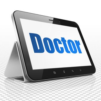 Healthcare concept: Tablet Computer with blue text Doctor on display, 3D rendering