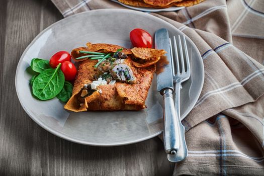 Homemade french buckwheat galette on the table 