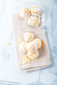 Almond Cookies Macaroon snowy peaks on a table