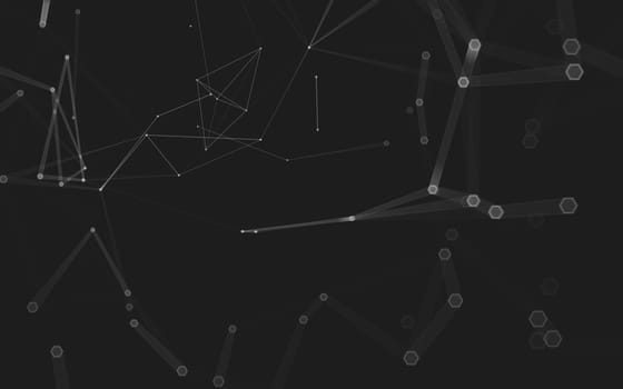 Abstract polygonal space low poly dark background with connecting dots and lines. Connection structure. 3d rendering