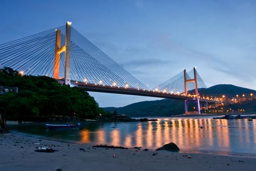 Sunset in Tsing Ma Bridge, China at night