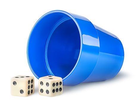 Gaming dice and cup isolated on white background