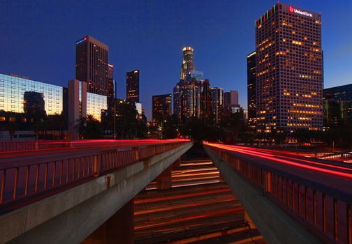 Los Angeles Freeway and City at Night