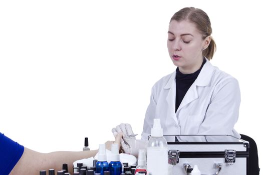 Manicurist Master Makes Manicure On Woman's Hands