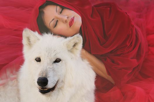Wolf and Woman Living in Harmony