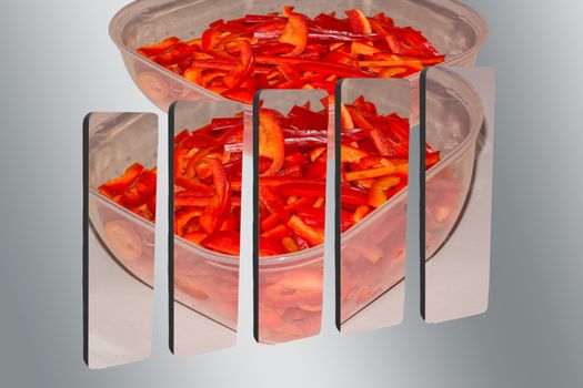 3D bar graph cut with photo of a red bell pepper slices.