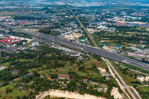 Industrial estate land development earthmoving and construction aerial view