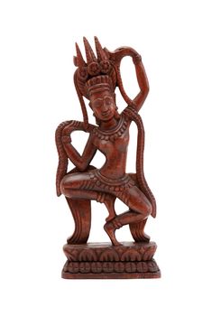 Wooden figurine of Khmer sky dancer women named Apsara. Isolated with clipping path