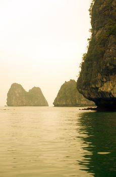 View of rock islands at famous Halong Bay in Vietnam