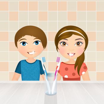 illustration of children brush their teeth