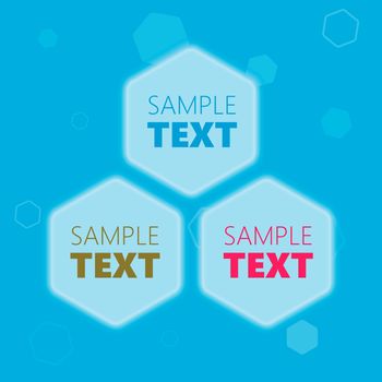 Blue glowing futuristic hexagonal honeycomb shaped text placeholder frames for presentation