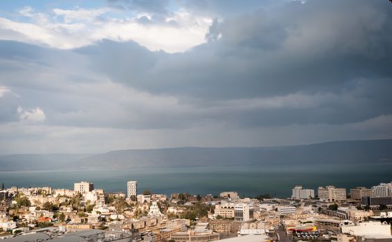 Top view of the residential neighborhoods of Tiberias , Israel .