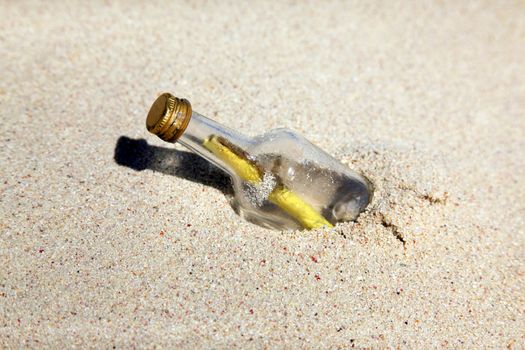 Message in the bottle on sand beach