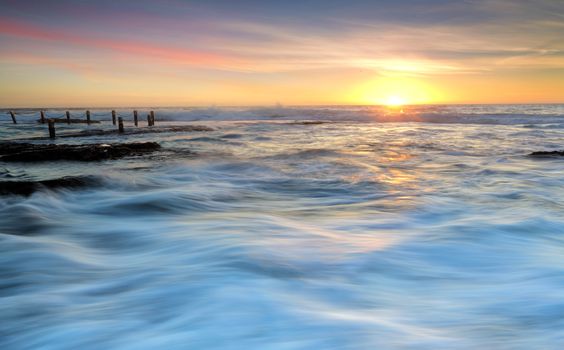 Sunrise from Mahon Pool rockshelf Maroubra near Sydney, Australia