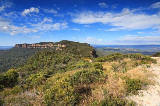 Views of Narrowneck Plateau which divides the Jamison and Megalong Valleys in the Blue Mountains, Australia