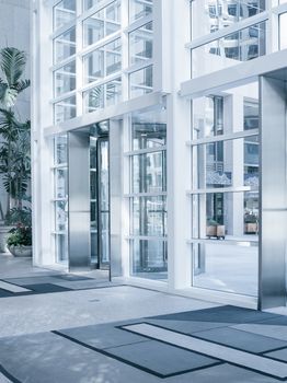 View of modern blue colored contemporary office city building  fragment