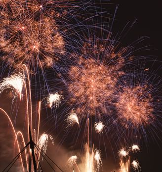 Colourful fireworks display in Brisbane City, Queensland, Australia