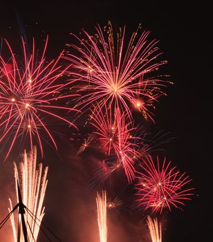 Colourful fireworks display in Brisbane City, Queensland, Australia