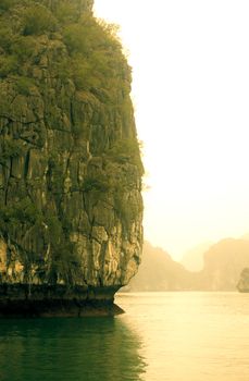 View of rock islands at famous Halong Bay in Vietnam