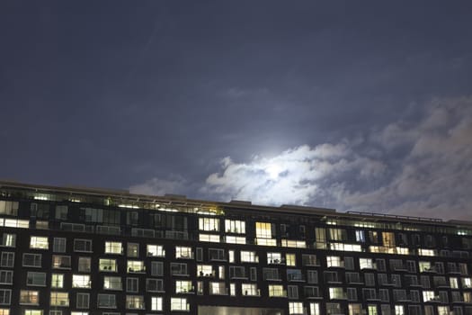 Modern apartment block at night