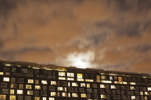 Modern apartment block at night