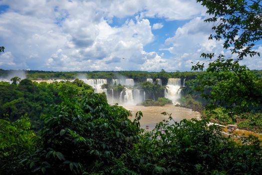 iguazu falls national park. tropical waterfalls and rainforest landscape