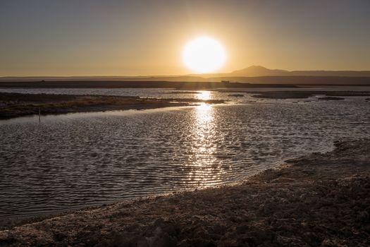 Laguna Tebinquinche sunset landscape in San Pedro de Atacama, Chile