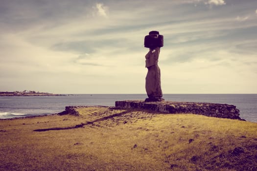 Moais statues, ahu ko te riku, easter island, Chile