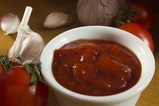 Tomato sauce with hot peppers, garlic and onion