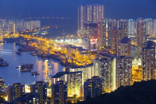 Hong Kong Tuen Mun downtown at night