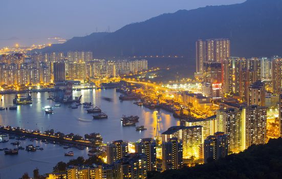 Hong Kong Tuen Mun downtown at night