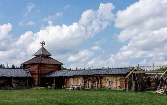 Semiluzhenski kazak ostrog - Russian small wooden fort,  Ostrog is encircled by 4–6 metres high palisade walls made from sharpened trunks. The name derives from the Russian word  strogat', "to shave the wood". Ostrog was an exclusively military fort. Ostrog was built in remote area at Semiluzhki village in Siberia. Near city Tomsk.There is a small wooden chapel of St Nikolay (Nikolas) inside.