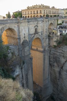 View of Ronda old stone bridge (other side), Malaga, Spain