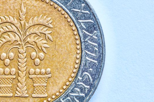 Ten shekel coin macro isolated on white surface