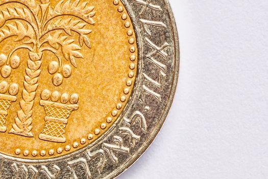 Ten shekel coin macro isolated on white surface
