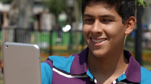 Teen Boy Reading Tablet