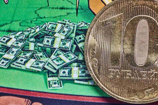 Rubl coins macro with financial background