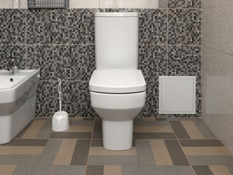 white toilet and bidet in a modern bathroom