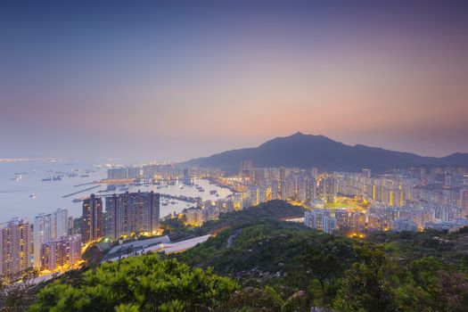 Hong Kong Tuen Mun downtown at sunset