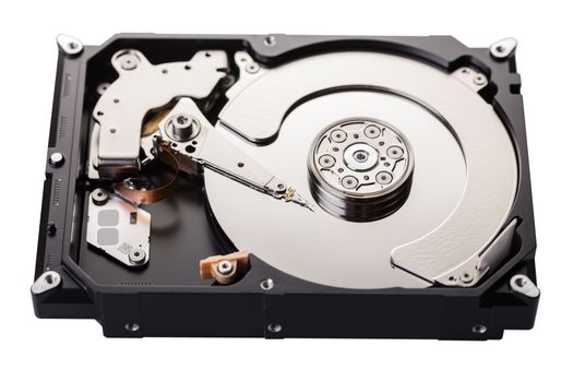 Computer hard drive on white isolated background