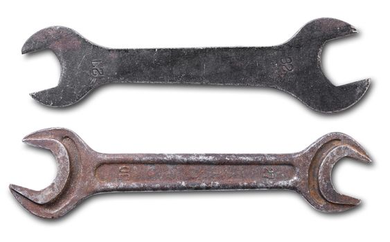 spanners of different sizes on a white isolated background