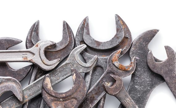 spanners of different sizes on a white background